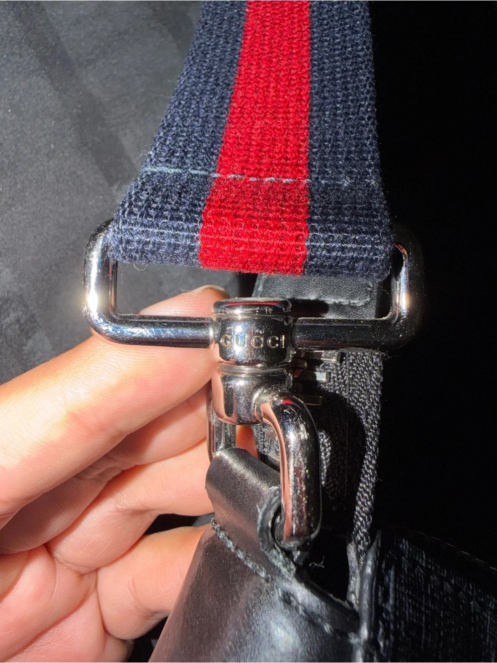 Gucci Black Leather with red and blue  Handbag with Interior Serial Tag